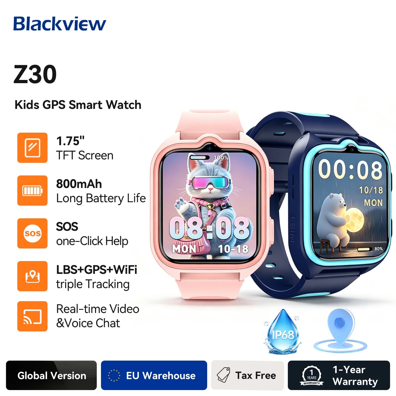 Blackview Z30 Kids Smart Watch Children Phone Watch, LBS+WiFi+GPS Triple AI Positioning, 4G Video Call, Phone Watch Smartwatch