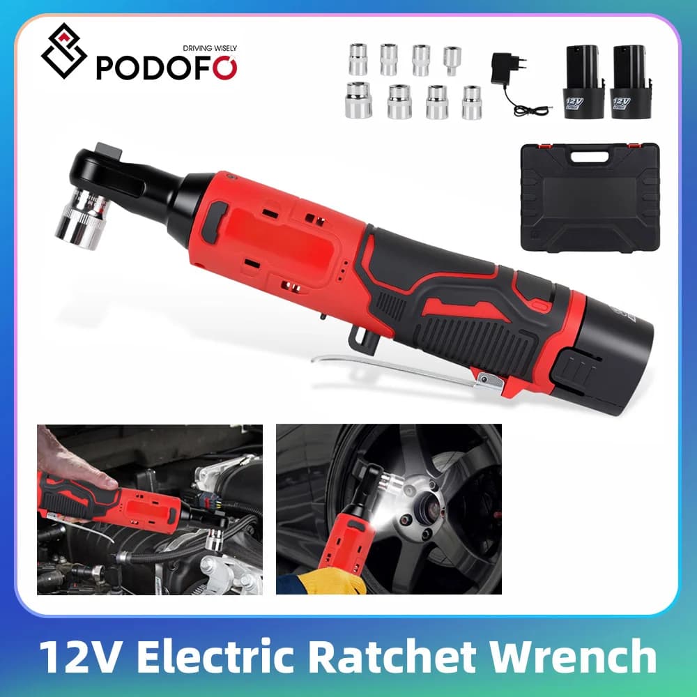 Podofo Electric Ratchet Wrench with Batteries 2400 RPM 40 ft-lbs Cordless Ratchet Wrench 7 Sockets 3/8" Disassembly Nut Tool