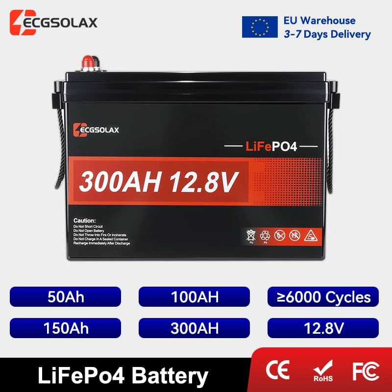 ECGSOLAX 12.8V 50Ah 100Ah 150Ah 300Ah LiFePo4 Battery Support BMS ≥ 6000 + Cycle Solar Power Rechargeable Lithium Batteries