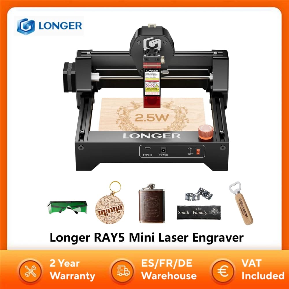 LONGER RAY5 Mini 2.5W / 3.5W/5.5W Laser Engraver 0.04mm Laser Spot Touch Screen Engraving Cutting Machine Working Area 130*140mm