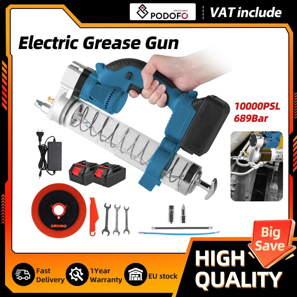 Podofo 689Bar High Pressure Electric Grease Gun Brushless Power Tool Fit Makita Battery For Car Lubricating Oil Application