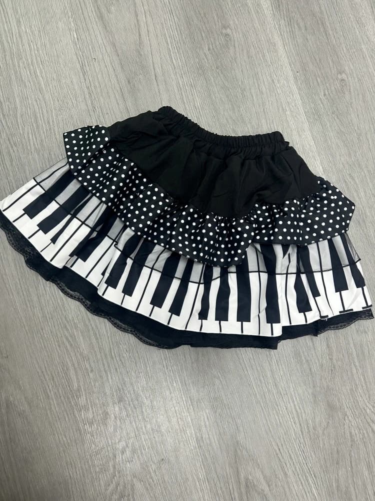 American Vintage Black White Piano Keys Skirts Y2k Slim Waist Ruched A-line Skirt Women 2026 Summer New Korea Style Chic Mujer