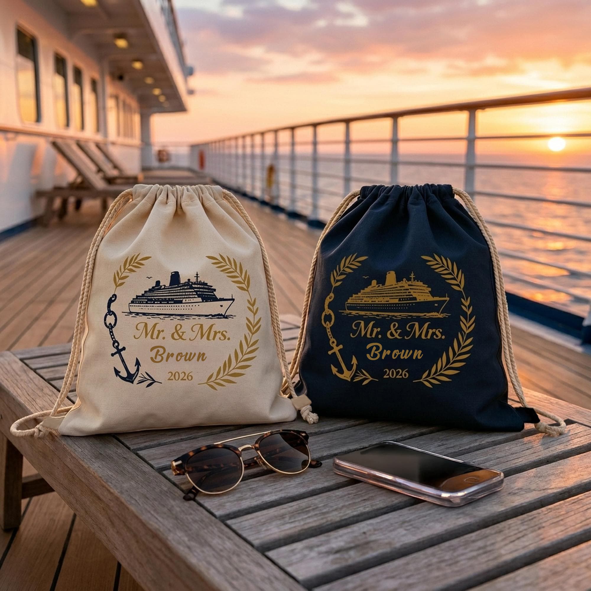 Henkilökohtainen Parit Cruise Vacation kiristysnauha laukku nimi Cruise Vacation syntymäpäivälahja pariskunnille Vastanaineet Cruise Lovers