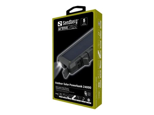 Sandberg Outdoor Solar Powerbank 24000 - Aurinkoenergiapankki - Li-Ion - 24000 mAh - 3 A - QC 3.0 - 3 ulostuloa (USB, USB-C) - på kabel: Micro-USB