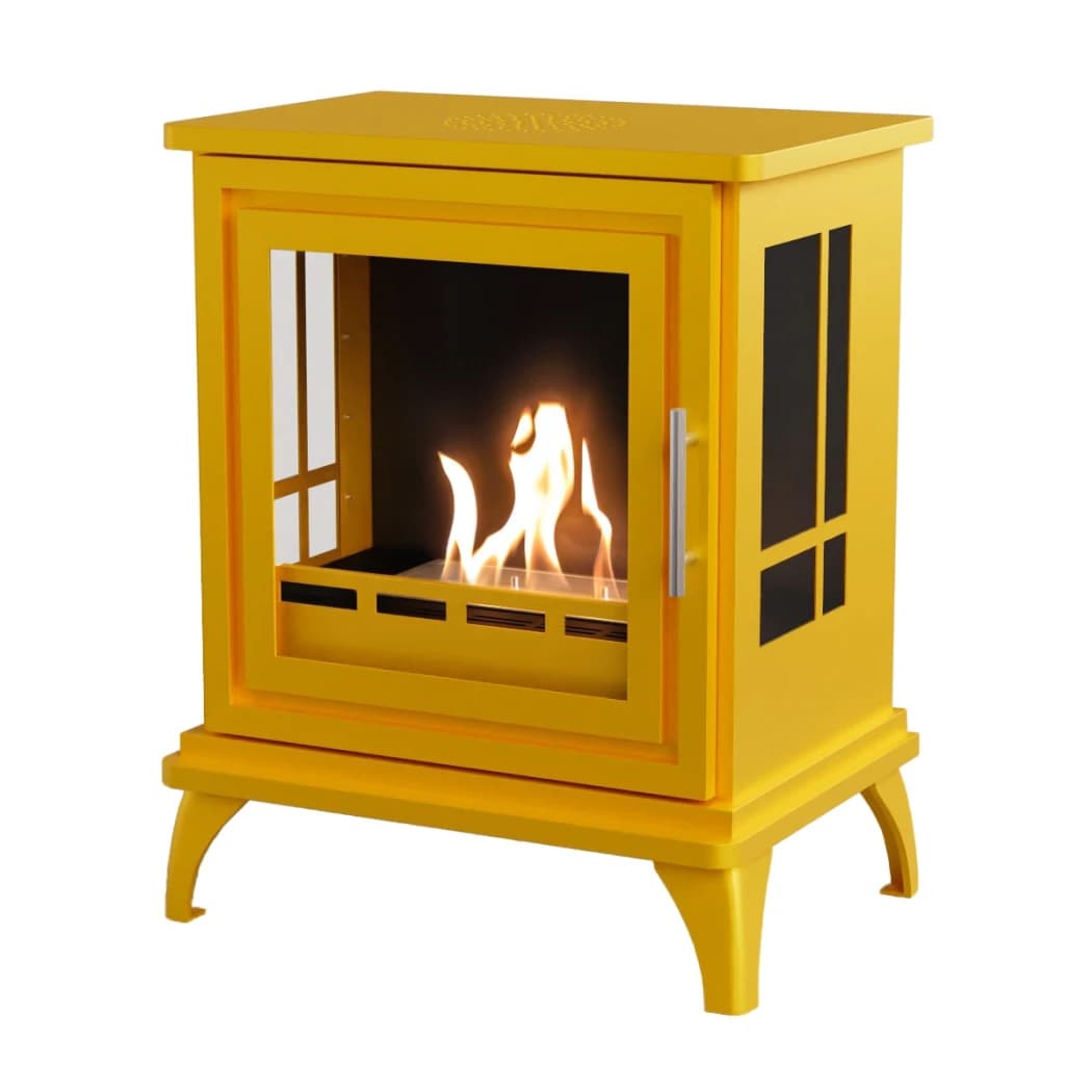 ScandiFlames Nashville keltaisena - Vapaasti seisova bioetanolitakka - 6 tunnin paloaika - 2 kW:n lämmitysteho