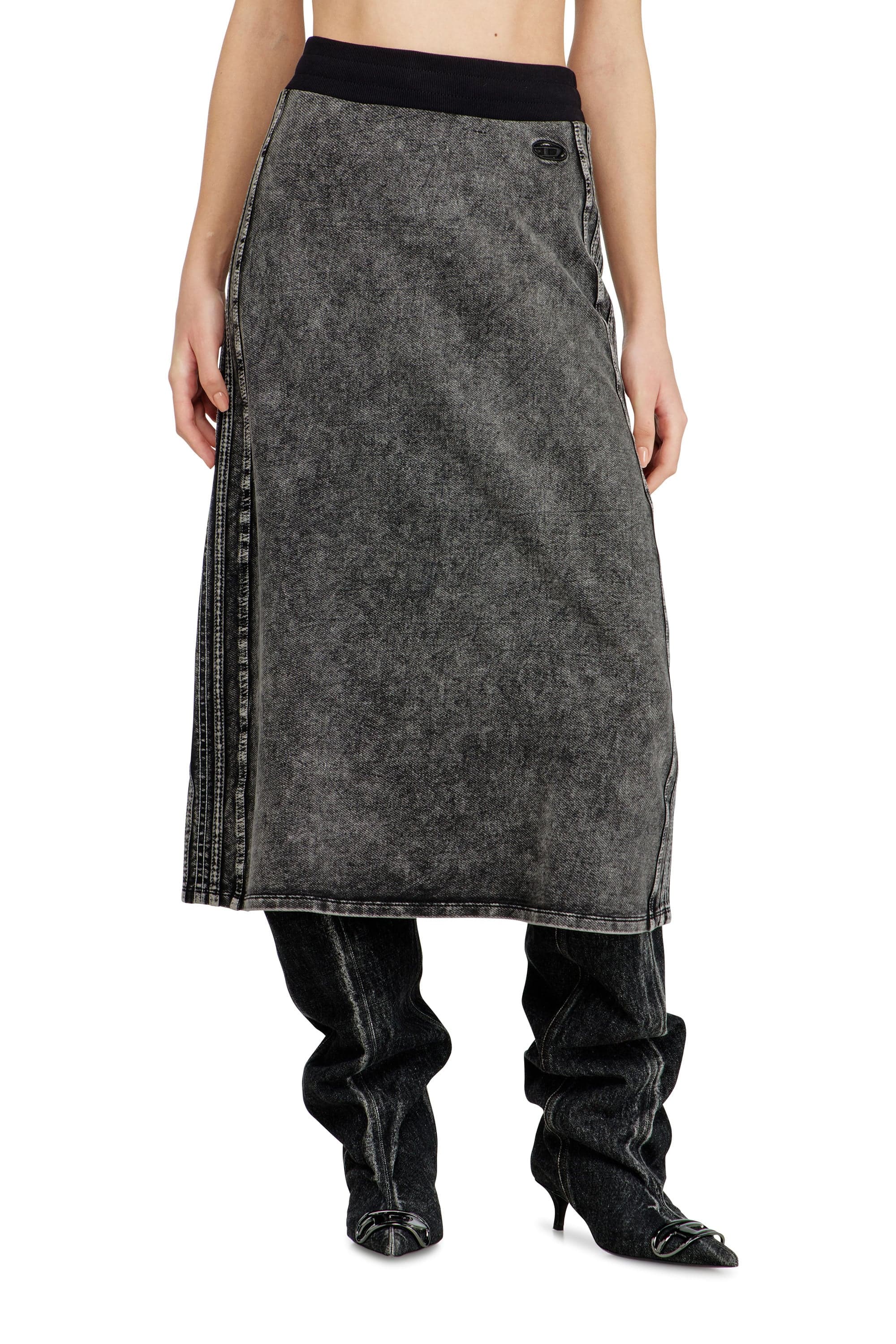 Diesel - Fleece cotton skirt with side bands - Skirts - Woman - Grey