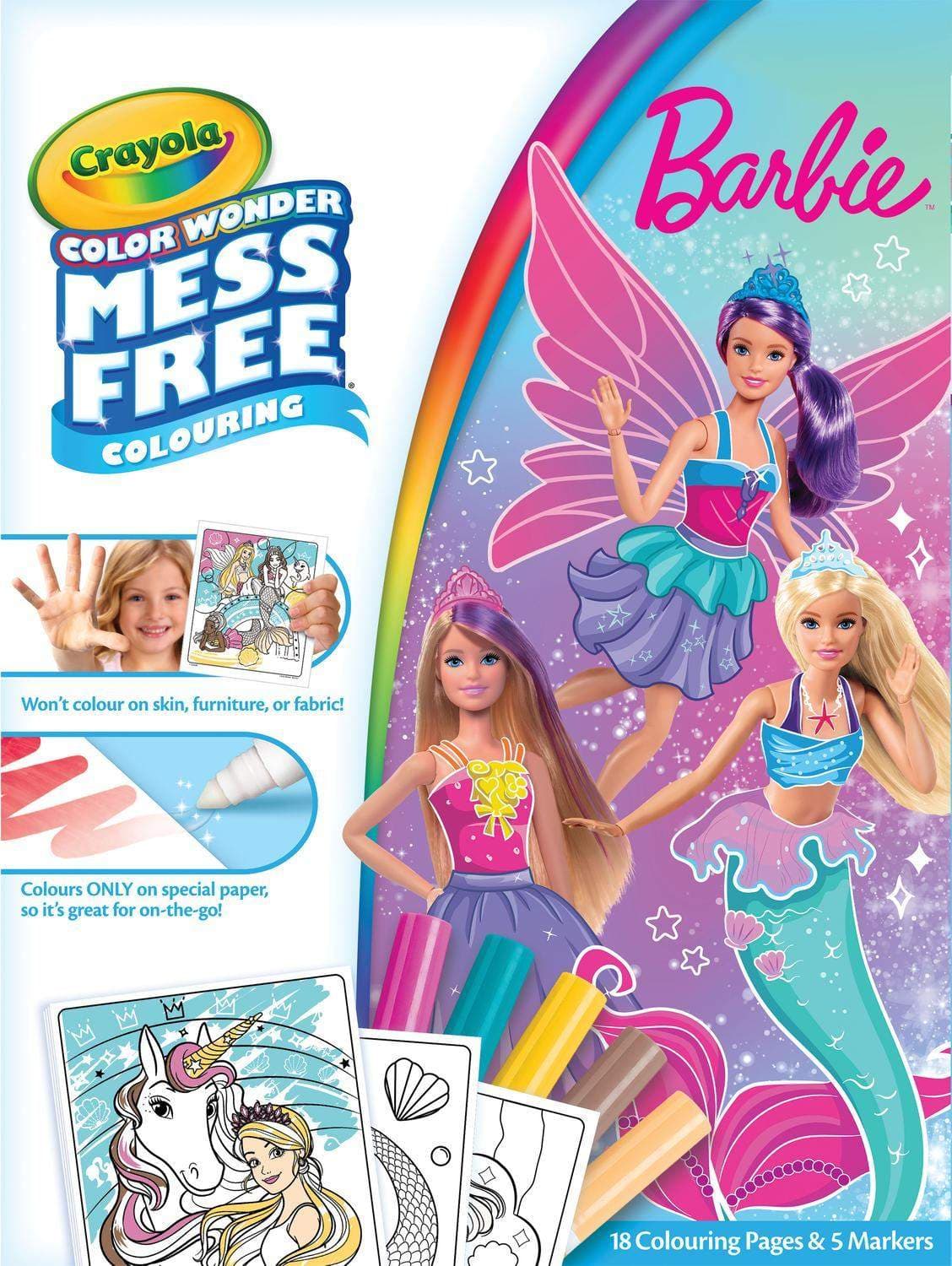 Barbie Color Wonder -setti, sotkuttomat tussit ja sivut