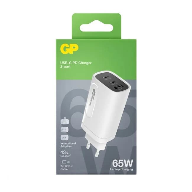 GP Batteries 405186 65 Watt GaN - USB-laturi, valkoinen