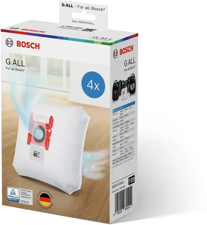Bosch BBZ41FGALL -pölypussi, 4 kappaletta, valkoinen